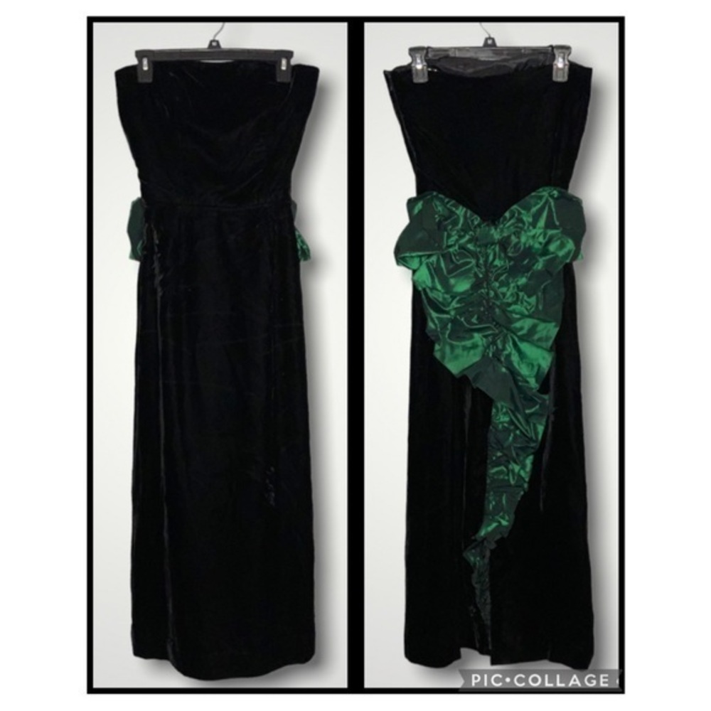 Black Velvet & Emerald Green Strapless Lined Corset Top Formal Prom Gown XXS